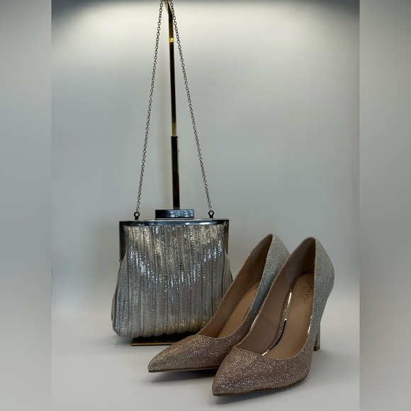 Annabel Ingall Platinum Lame' Leather Convertible Clutch Bag - Picture 3 of 17